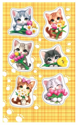 Наклейки детские «Мир открыток», 92*153 мм, «Котята с букетами»
