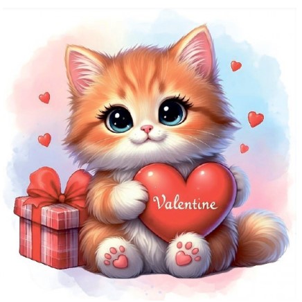 Мини-открытка в букеты «Стильная открытка» 70×70 мм, «Котик с сердцем Valentine»