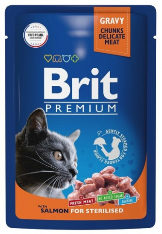 Корм влажный Brit Premium Sterilised (для стерилизованных кошек), 85 г, «Лосось в соусе»