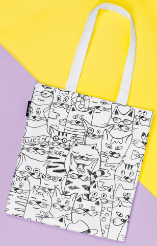 Сумка-шоппер Joy Textile (ткань под лен), 35*37*7 см, «Коллектив котов»