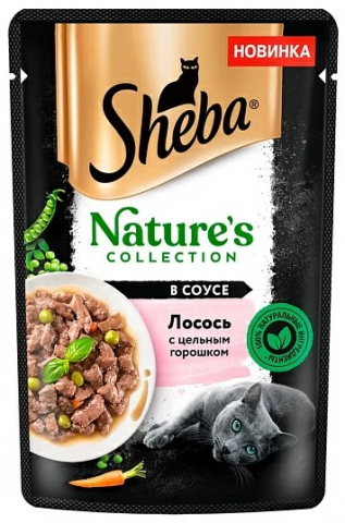 Корм влажный Sheba (для взрослых кошек) 75 г, Natures «Лосось с горошком»