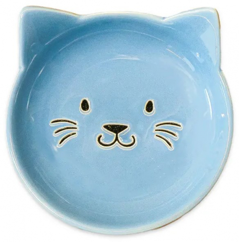 Миска керамическая для кошек Mr.Kranch «Мордочка кошки» 80 мл, голубая