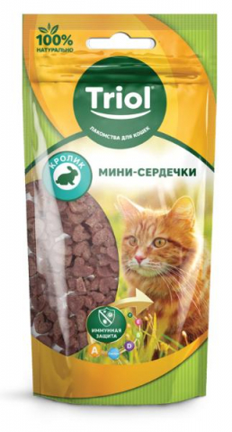 Мини-сердечки для кошек Triol (лакомства), 40 г, из кролика Мини-сердечки для кошек Triol (лакомства), 40 г, из кролика