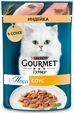 Корм влажный Gourmet (для взрослых кошек) 75 г, индейка в соусе