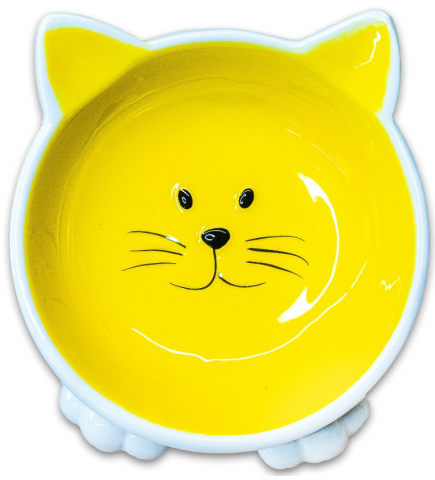 Миска керамическая для кошек Mr.Kranch «Мордочка кошки», 100 мл, желтая (на ножках)