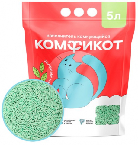 Наполнитель комкующийся «Комфикот» Tofu 5 л (2,3 кг), «Зеленый чай»
