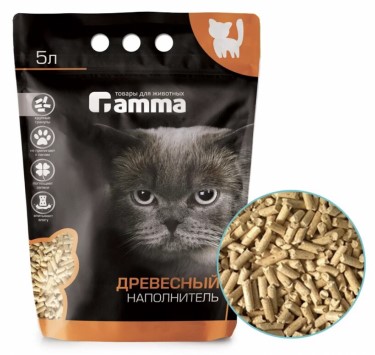 Наполнитель впитывающий древесный Gamma, 5 л/2,977 кг (крупные гранулы)