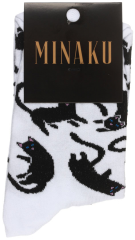 Носки женские Minaku, размер 40-41 (27 см), «Котики», белые Носки женские Minaku, размер 40-41 (27 см), «Котики», белые