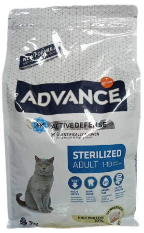 Корм сухой Advance Sterilized (для стерилизованных кошек), 3 кг, индейка Корм сухой Advance Sterilized (для стерилизованных кошек), 3 кг, индейка