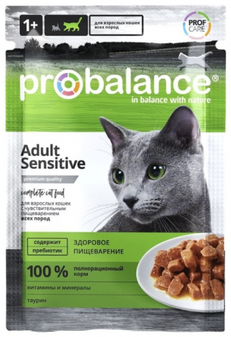 Корм влажный ProBalance Sensitive (для взрослых кошек с чувствительным пищеварением) 85 г