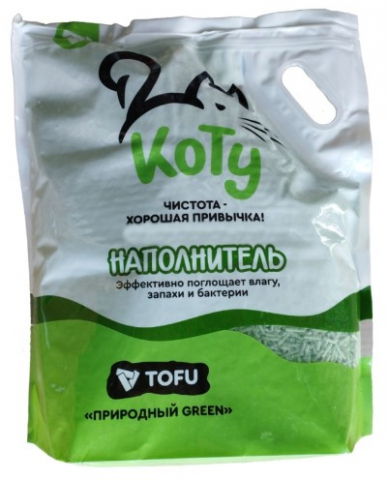 Наполнитель натуральный соевый для лотков «Коту» Tofu, 4 кг (10 л), «Природный Green»