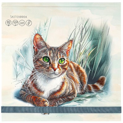 Скетчбук на резинке «Кошачий портрет», 200*200 мм, 40 л.