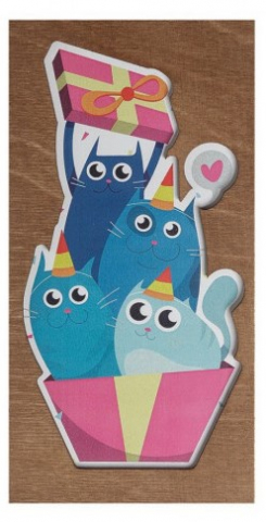 Открытка-конверт деревянная «Стильная открытка» 160×80 мм, «Котики» Открытка-конверт деревянная «Стильная открытка» 160×80 мм, «Котики»